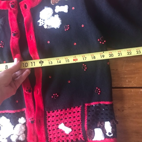 Vintage Berek Cardigan Sweater with Appliquéd Dogs Poodle Sz Medium M Ugly Party - Picture 10 of 10